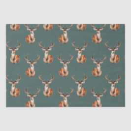 Papel De Seda Rústica acuarela verde de ciervos salvajes