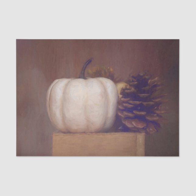 Papel De Seda Rústica blanca de calabaza pintada de arte otoñal (Anverso)
