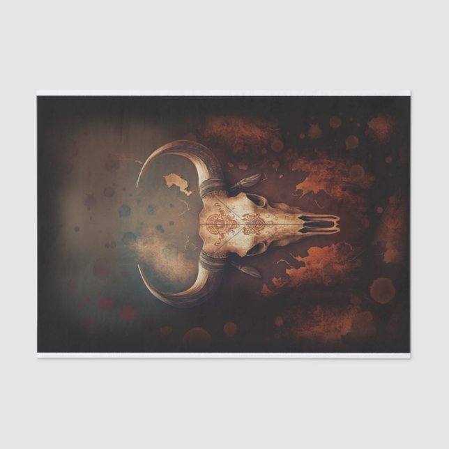 Papel De Seda Rústica del cráneo de vaca longhorn (Anverso)