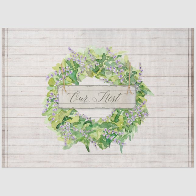 Papel De Seda Rústica Floral Wreath Farmhouse Green Wood (Anverso)