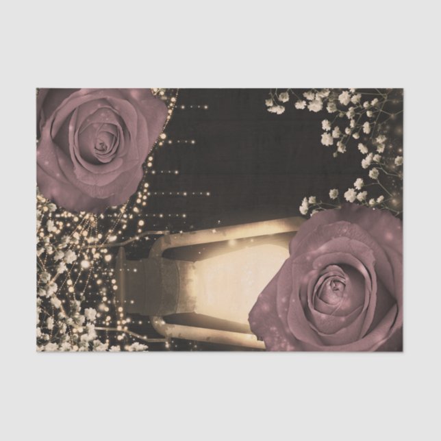 Papel De Seda Rústica linterna lustre Rosas de malva rosa (Anverso)