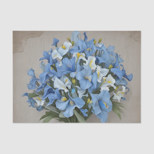 Papel De Seda Rústico Azul Iris Bouquet (Anverso)