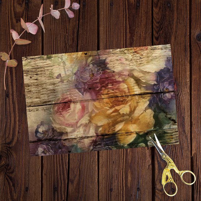 Papel De Seda Rústico Bouquet rosa pintado en madera (Subido por el creador)
