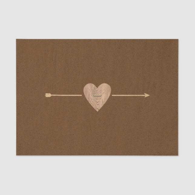 Papel De Seda Rústico Brown Kraft Heart Arrow Bridal Shower (Anverso)