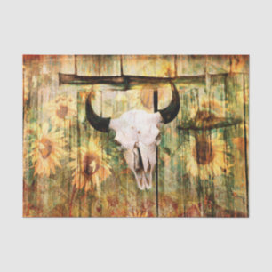 Papel De Seda Rústico Bull Skull Country Sunflowers