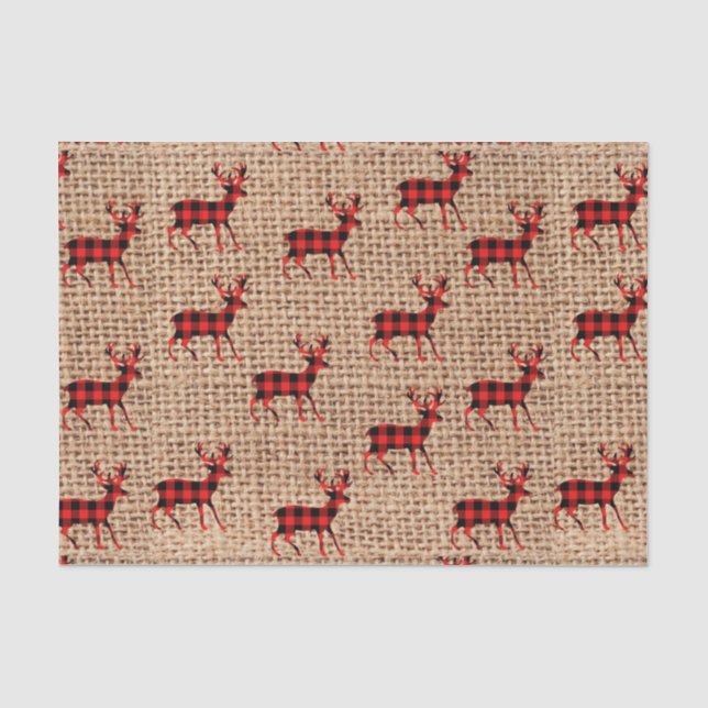 Papel De Seda Rústico Burlap Red Plaid Country Deer  (Anverso)