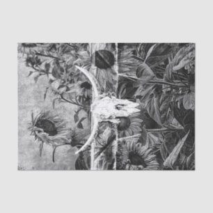 Papel De Seda Rústico Cráneo De Toros De Flor Negra Y Blanca Occ