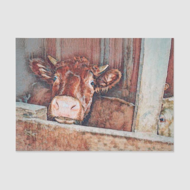 Papel De Seda Rústico granero de vacas marrones (Anverso)