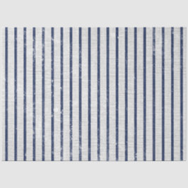 Papel De Seda Rústico Gris Linen & Navy Blue Stripes Pattern