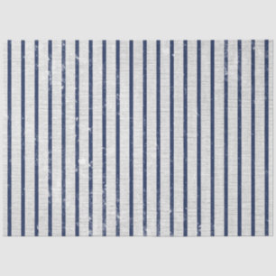 Papel De Seda Rústico Gris Linen & Navy Blue Stripes Pattern