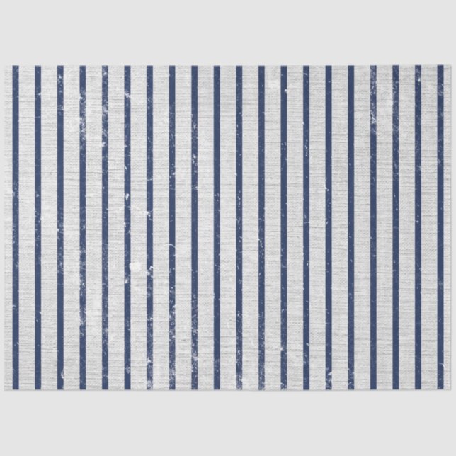 Papel De Seda Rústico Gris Linen & Navy Blue Stripes Pattern (Anverso)