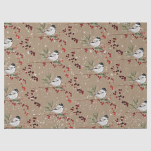 Papel De Seda Rústico Kraft Black Cap Chickadee Bird Red Berries