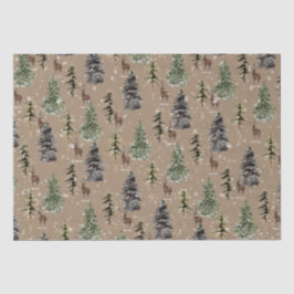 Papel De Seda Rústico Kraft Winter Woodland Snowy Spruce & Stags