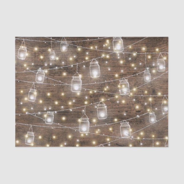 Papel De Seda Rústico Mason Jar String ilumina romántico (Anverso)