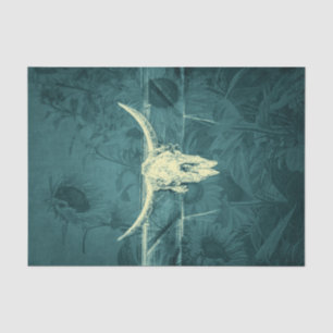 Papel De Seda Rústico Oeste Oscuro Verde azulado Sunflowers Bull