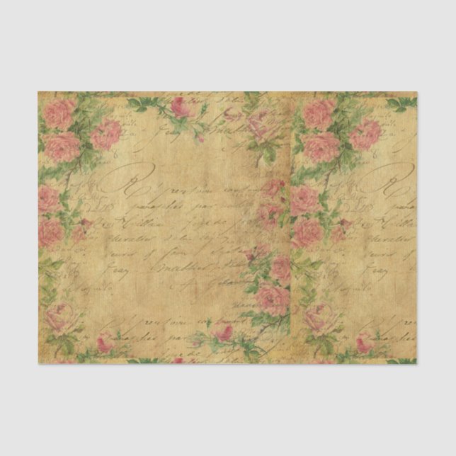 Papel De Seda rústico, Parchement, llevado, floral, letras, (Anverso)