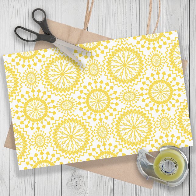 Papel De Seda Rústico patrón de círculo blanco amarillo (Rustic. yellow and white circle pattern gift wrapping or decoupage tissue paper)