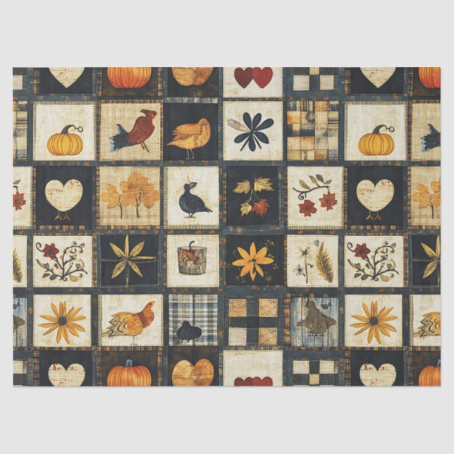 Papel De Seda Rústico patrón de la pila otoñal | Patchwork de ag (Anverso)