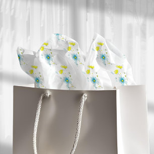 Papel De Seda Rústico Simple Azul Amarillo Poppies Acuarela