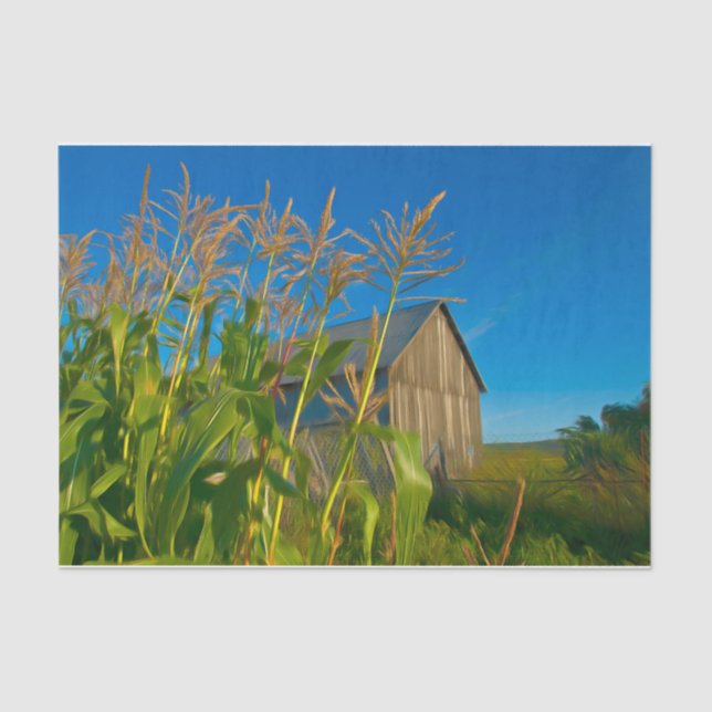 Papel De Seda Rústico y antiguo granero azul Verde Granja (Anverso)