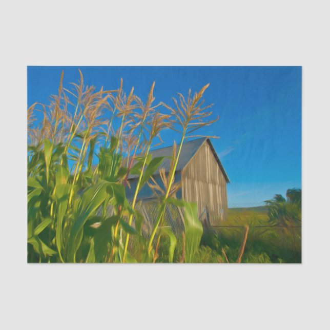 Papel De Seda Rústico y antiguo granero azul Verde Granja (Anverso)