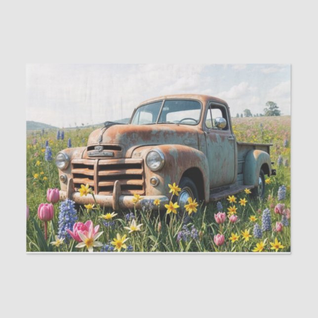 Papel De Seda Rusty Camión de Primavera en un desenlace de campo (Anverso)