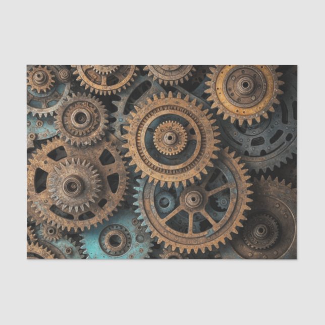 Papel De Seda Rusty Patina Gears - Steampunk Decoupage (Anverso)