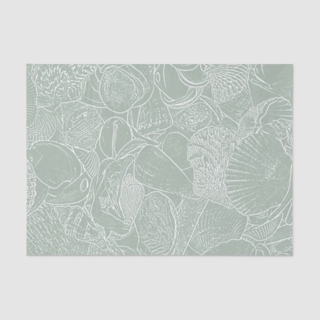 Papel De Seda Sabio Verde Marino de Conchas de Mar Decoupage Cos (Anverso)