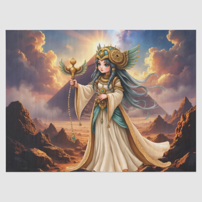 Papel De Seda Sacerdotisa Celestial de la Pirámide Dorada. (Anverso)