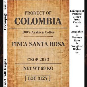 Papel De Seda Saco de Arpillera de Café Colombiano Rústico Decou