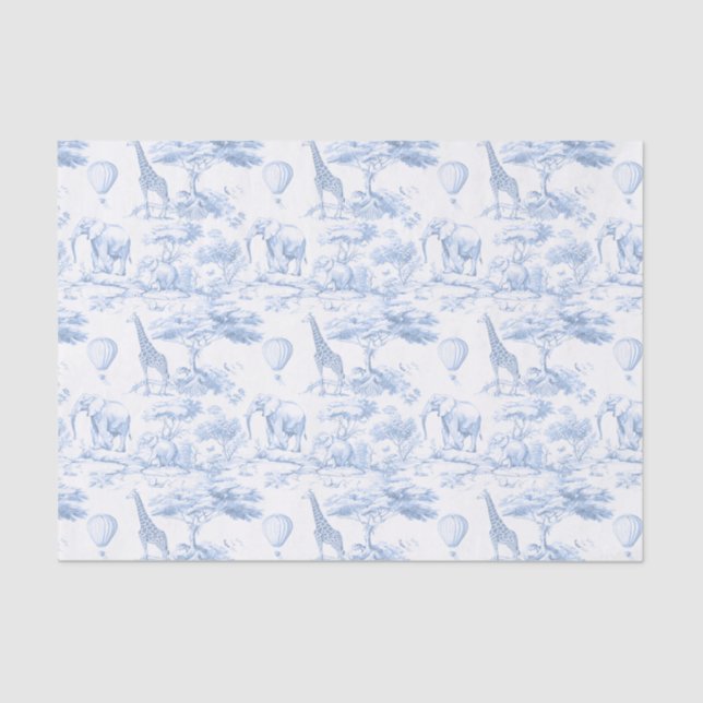 Papel De Seda Safari Animales Blue Toile de Jouy Dusty (Anverso)