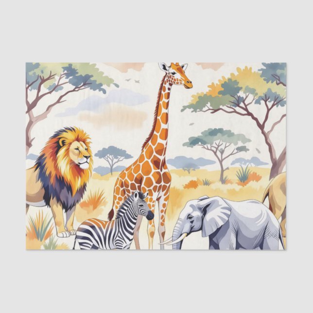 Papel De Seda Safari Animals Seamless Pattern Savanna Scene (Anverso)