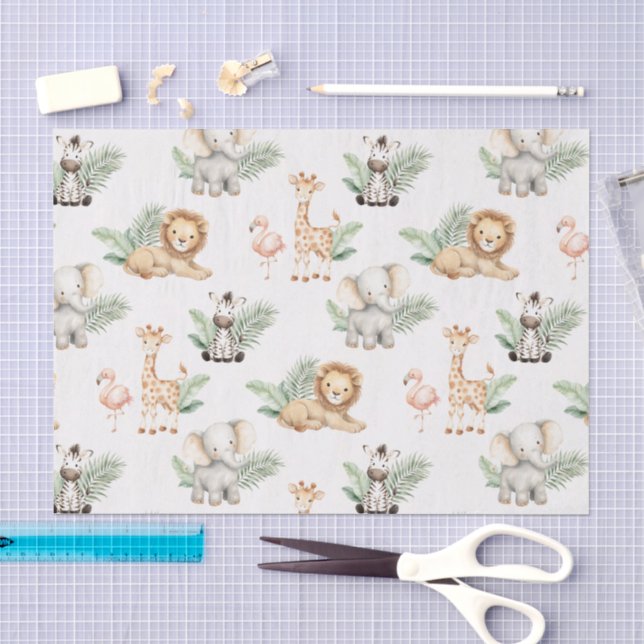 Papel De Seda Safari Elefante Jirafa Cebra Flamenco León Animal (Artesanía)