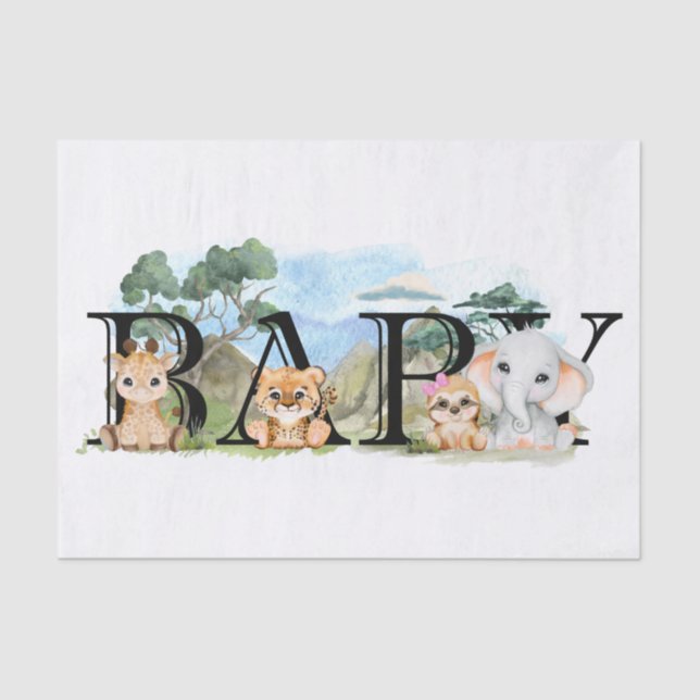 Papel De Seda Safari Jungle Africa Animal Baby Shower (Anverso)