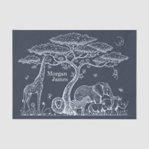 Papel De Seda Safari Toile, Aventura Salvaje de Bebé Neutro Azul