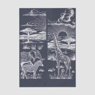 Papel De Seda Safari Toile, Aventura Salvaje Infantil Azul Marin