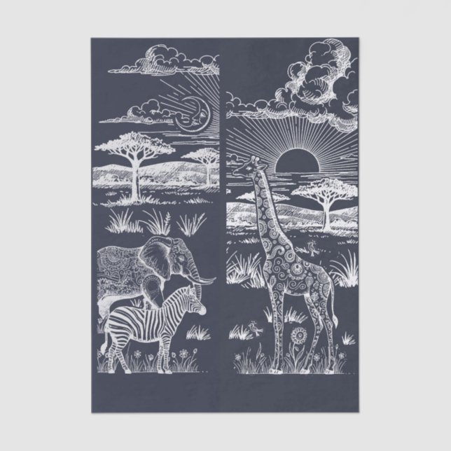 Papel De Seda Safari Toile, Baby Wild Adventure Navy (Anverso)