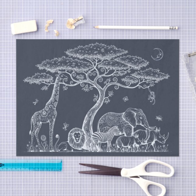 Papel De Seda Safari Toile, Navy Baby Wild Adventure Boho  (Artesanía)