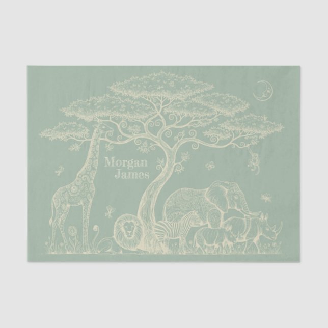 Papel De Seda Safari Toile, Neutral Baby Green Boho Adventure (Anverso)