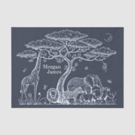 Papel De Seda Safari Toile, Neutral Baby Wild Adventure Navy