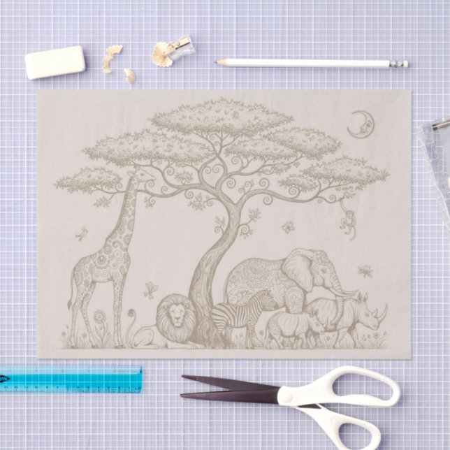 Papel De Seda Safari Toile, Neutral Baby Wild Boho Adventure (Artesanía)