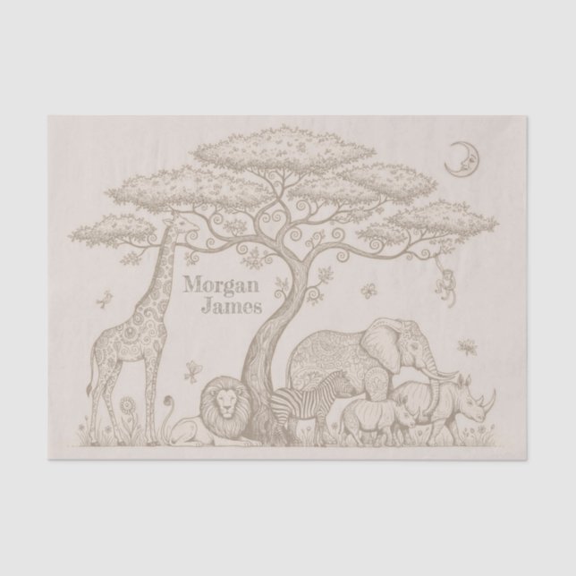 Papel De Seda Safari Toile, Neutral Baby Wild Boho Adventure (Anverso)