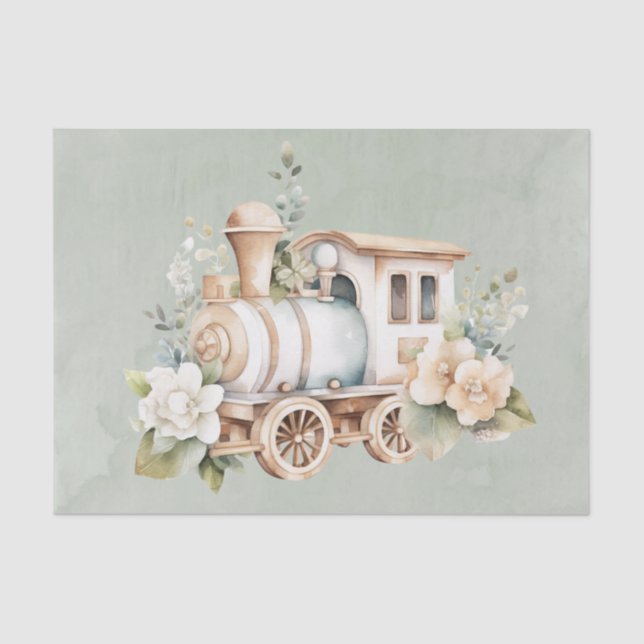 Papel De Seda Sage Floral Train Boy regalo de Baby Shower (Anverso)