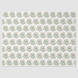 Papel De Seda Sage Green and Gold Elegant Flowers