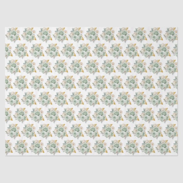 Papel De Seda Sage Green and Gold Elegant Flowers (Anverso)