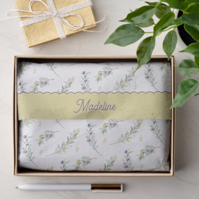 Papel De Seda Sage Green Olive Branch Monogram Name (Regalo )
