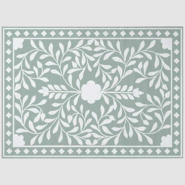 Papel De Seda Sage Green Traditional Bone Inlay Decoupage Paper (Anverso)