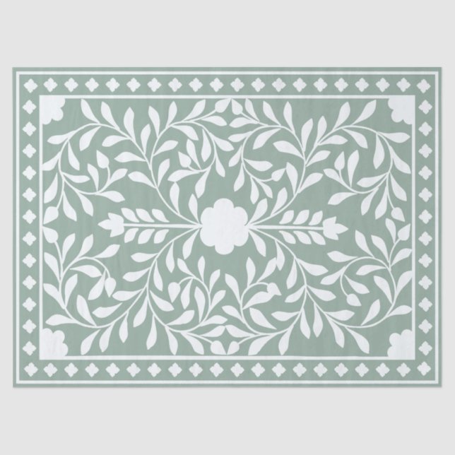 Papel De Seda Sage Green Traditional Bone Inlay Decoupage Paper (Anverso)