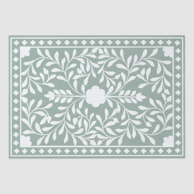 Papel De Seda Sage Green Traditional Bone Inlay Decoupage Paper  (Anverso)