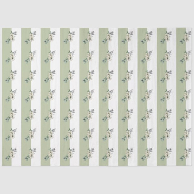 Papel De Seda Sage Verde Floral Rayas Beige (Anverso)
